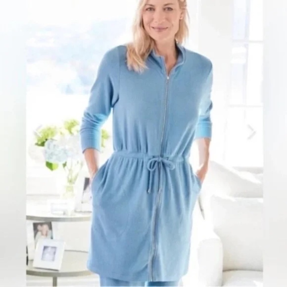 New Soft Surroundings Eleve Zip-up Cardigan Sweater Jacket Size Medium Blue NWT